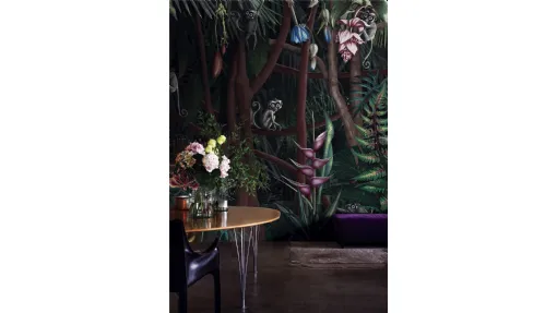 Carta da parati con piccole scimmie nella foresta Looks in the Forest in London Art