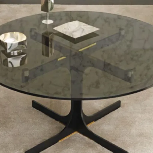 Tavolino rotondo con piano in vetro Janus di Misuraemme