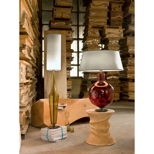 Lampada da tavolo in vetro con paralume in tessuto Tic Toc di Pentalight