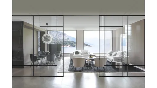 Porta per interni scorrevole Bellagio in vetro con profili in alluminio di Viva