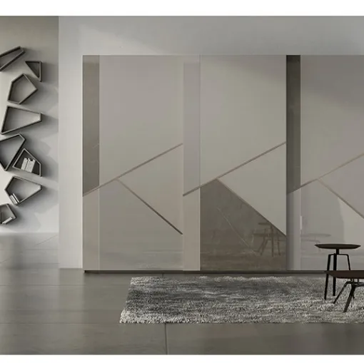 Armadio Comp 11 in laccato opaco con inserti in ceramica, vetro e bronzo graffiato di Voltan