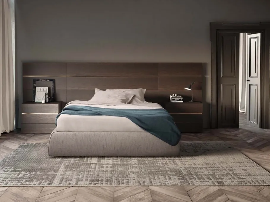 Letto matrimoniale sommier in tessuto con Boiserie in legno di Pianca