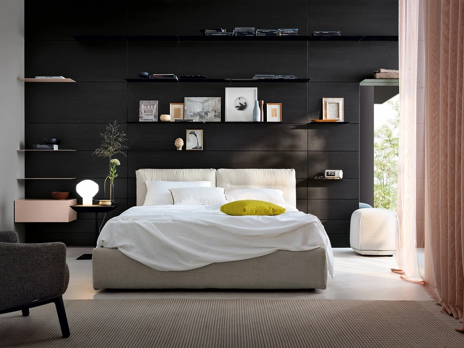 Letto imbottito Bombosoft con contenitore di Kristalia