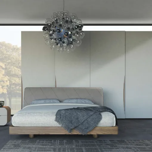 Letto in legno di quercia con testiera imbottita in econabuk cenere Eikon Plus di Voltan