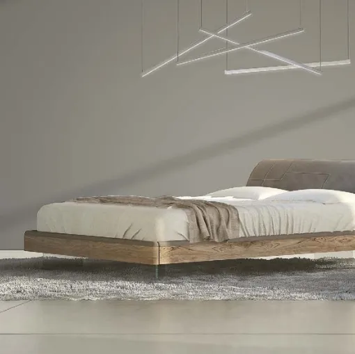 Letto matrimoniale in legno quercia con piedi in vetro e LED Elite di Voltan