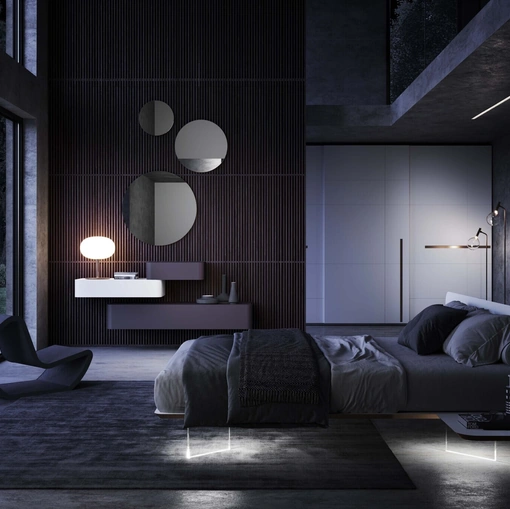 Letto No-Vo laccato bianco con piedi luminosi di Voltan