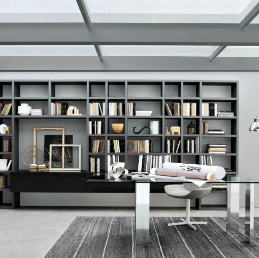 Libreria a muro componibile Crossing in Rovere Nero e laccato Grigio di Misuraemme