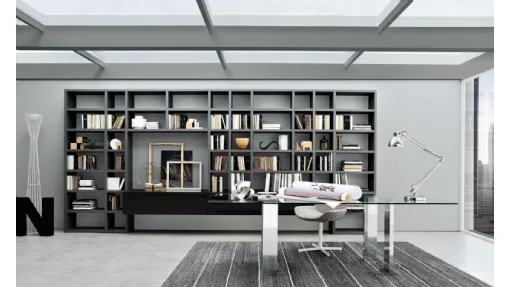 Libreria a muro componibile Crossing in Rovere Nero e laccato Grigio di Misuraemme