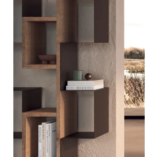Libreria a muro con ripiani in legno secolare e metallo Gemini di Nature Design