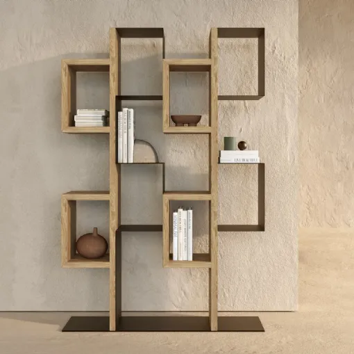 Libreria a muro Gemini in legno secolare e metallo di Nature Design