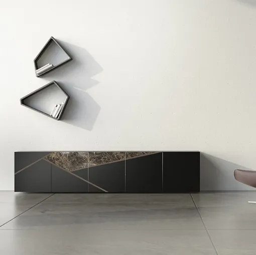Madia Comp 17 in laccato opaco, ceramica e bronzo graffiato di Voltan