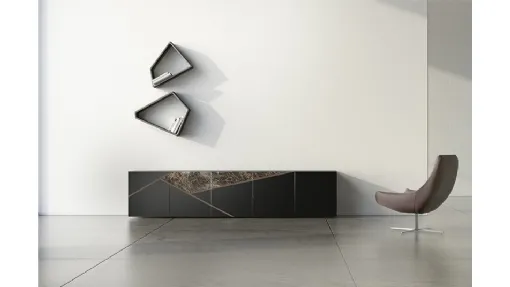 Madia Comp 17 in laccato opaco, ceramica e bronzo graffiato di Voltan