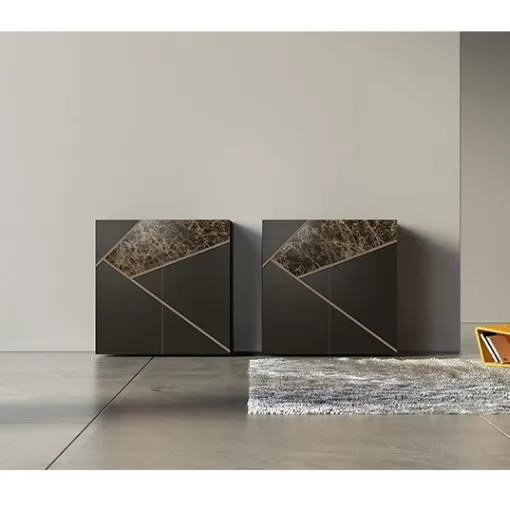 Madia Alta in laccato, ceramica e bronzo graffiato Comp 21 di Voltan