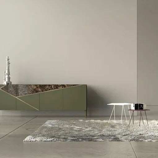 Madia in laccato opaco, ceramica e bronzo graffiato Comp 23 di Voltan
