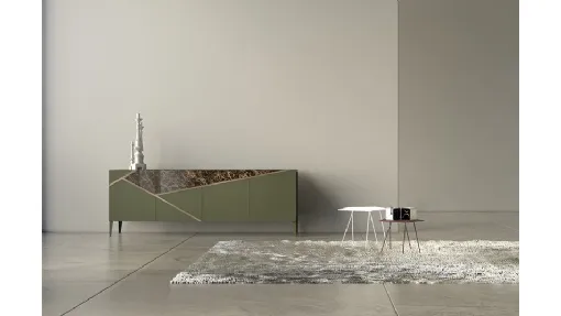 Madia in laccato opaco, ceramica e bronzo graffiato Comp 23 di Voltan