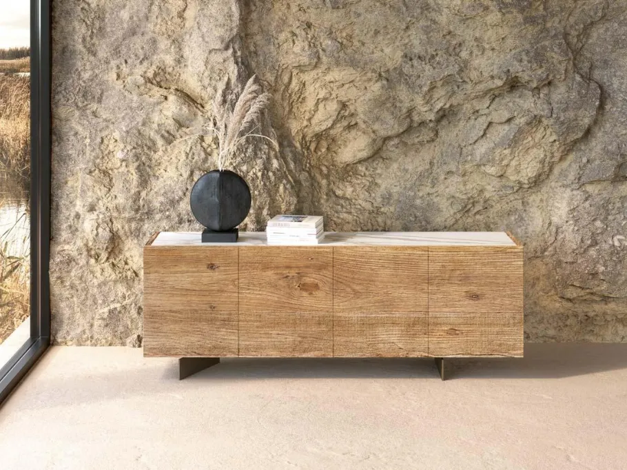 Madia in legno secolare con top in marmo Geode di Nature Design