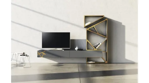 Parete Attrezzata in laccato opaco con inserti in bronzo graffiato Comp 18 di Voltan