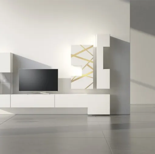 Parete Attrezzata in laccato bianco con inserto in bronzo graffiato Comp 16 di Voltan