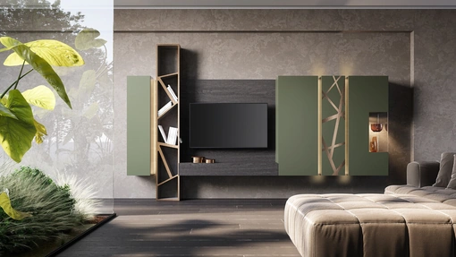 Parete Attrezzata Soggiorno Verde Prussia di Voltan