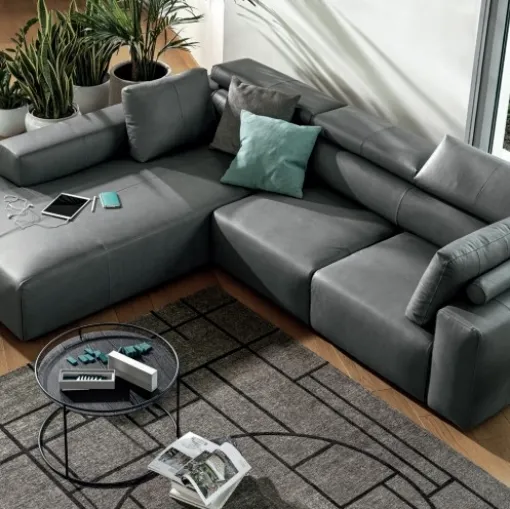 Divano relax in pelle con penisola Dado di Calligaris