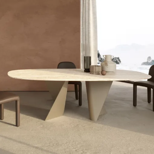 Tavolo in legno secolare multistrati Naturale e base in metallo Blow di Nature Design