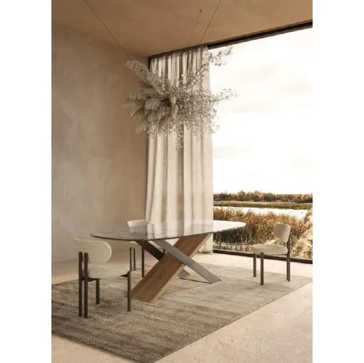 Tavolo con top in gres porcellanato e base in legno e metallo X Tavoli di Nature DesignX Tavoli di Nature Design
