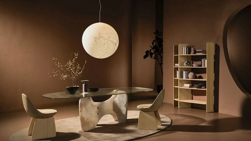 Tavolo Tribe Onyx in vetro con base in onice di Nature Design