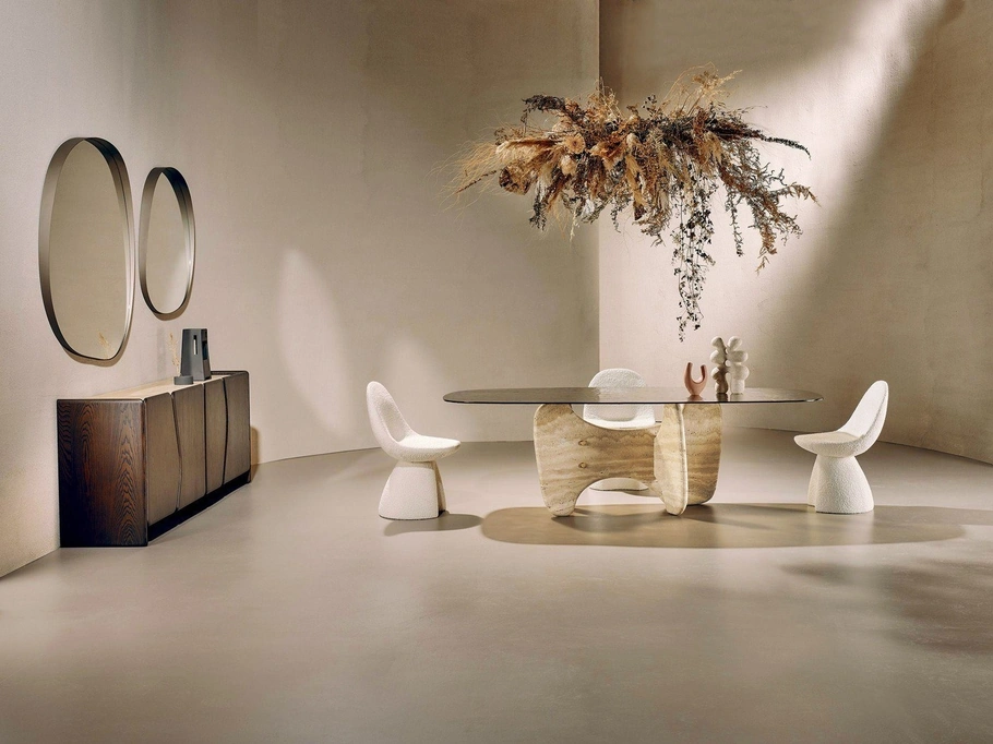 Tavolo Tribe Stone in vetro con base in marmo di Nature Design
