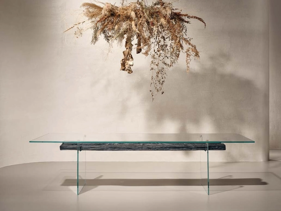 Tavolo Unique in vetro e legno secolare nero di Nature Design