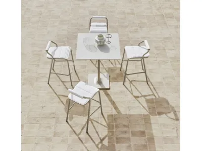 Sgabello Noss elegante e slanciato in tubo di alluminio con seduta rivestita in tessuto imbottito di Varaschin